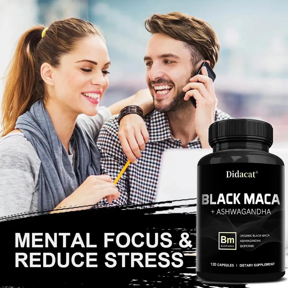 Organic Black Maca + Ashwagandha - Black Maca-kapsler med høj koncentration til mænd, der understøtter styrke udholdenhed og vitalitet