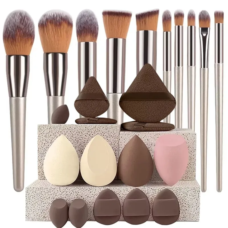 Set di pennelli e spugne per trucco Marrone Puff per trucco Beauty Egg Fascia per capelli Kit per rimozione polsini Attrezzo per trucco Regalo 20/30 — image 7
