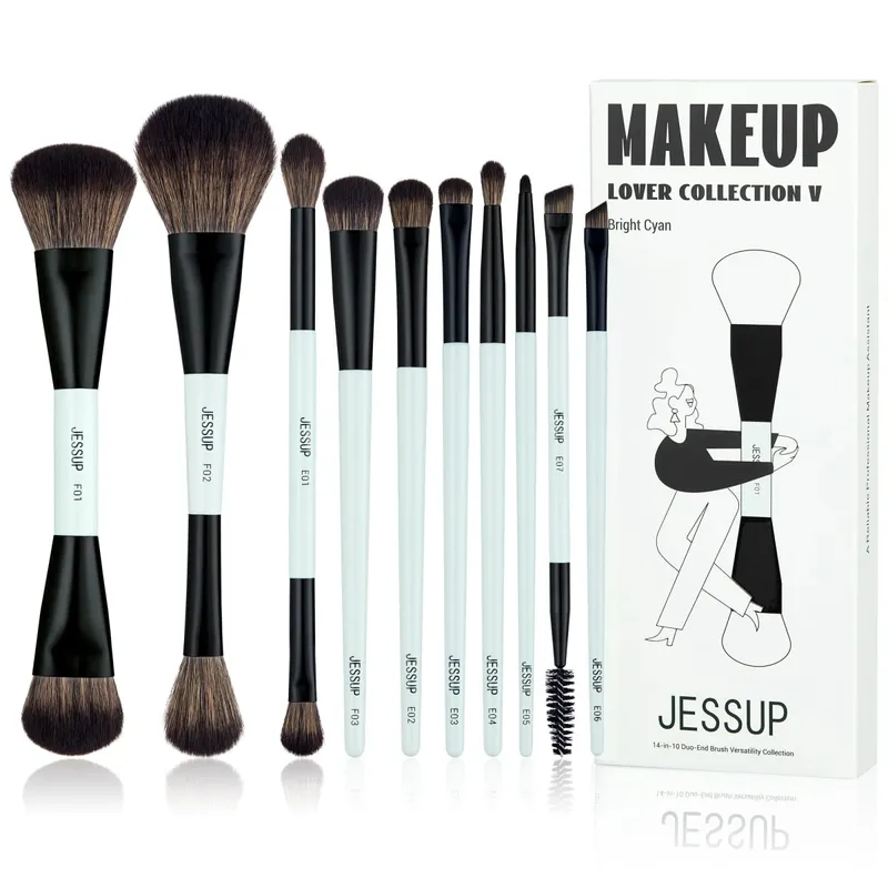 Jessup 2PCS Set Berus Mekap Dua Sisi Kit Berus Pengadun Kontur Asasi Profesional Pemerah Kening Bayang Kening Kit T502 — image 8