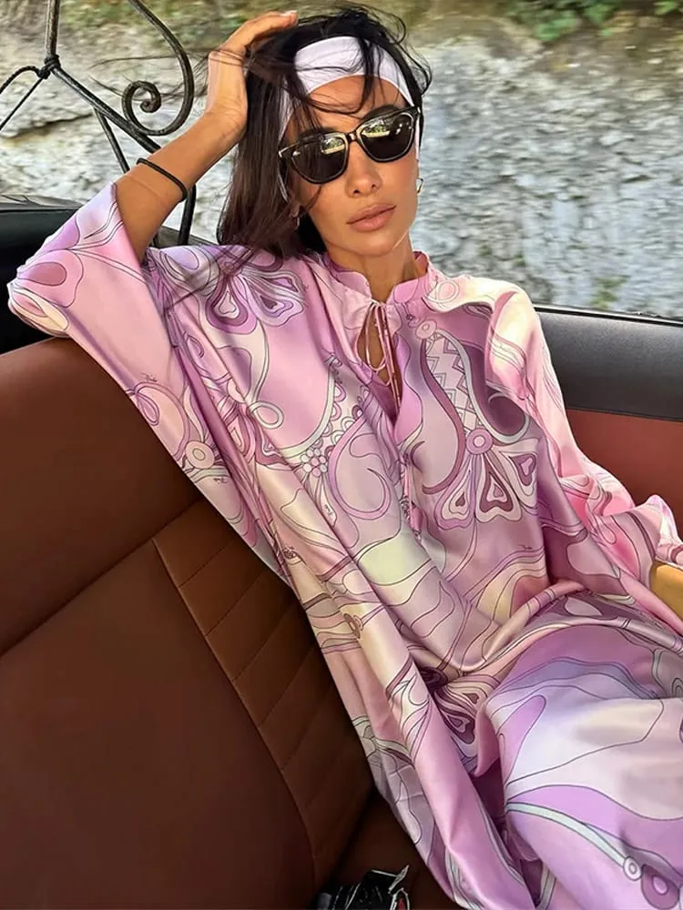 Oversized Women's Print Kaftan Maxi Dress With Pink Pattern Loose Fit Full Sleeve Long Dresses Summer Beach Vacation Outfit Robe — image 4