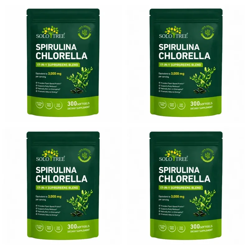 Solo Tree Spirulina Chlorella Softgels dengan Mikroalga Organik Vitamin B6 B12 Keseimbangan Pencernaan & Dukungan Kekebalan Tubuh 300 Softgels — image 10