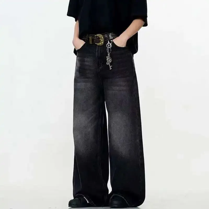 Seluar Denim Lelaki Simple Warna Pejal Mencuci Seluar Kasual Gaya Amerika Kaki Lurus Seluar Jeans Lelaki Longgar Spring 9W667 — image 4