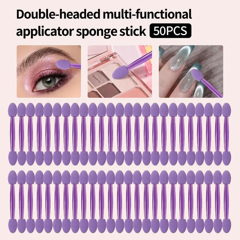 50 Uds. Aplicadores de esponja para sombra de ojos de doble punta, brochas de maquillaje desechables moradas para corrector de sombra de ojos, arte de uñas y cejas