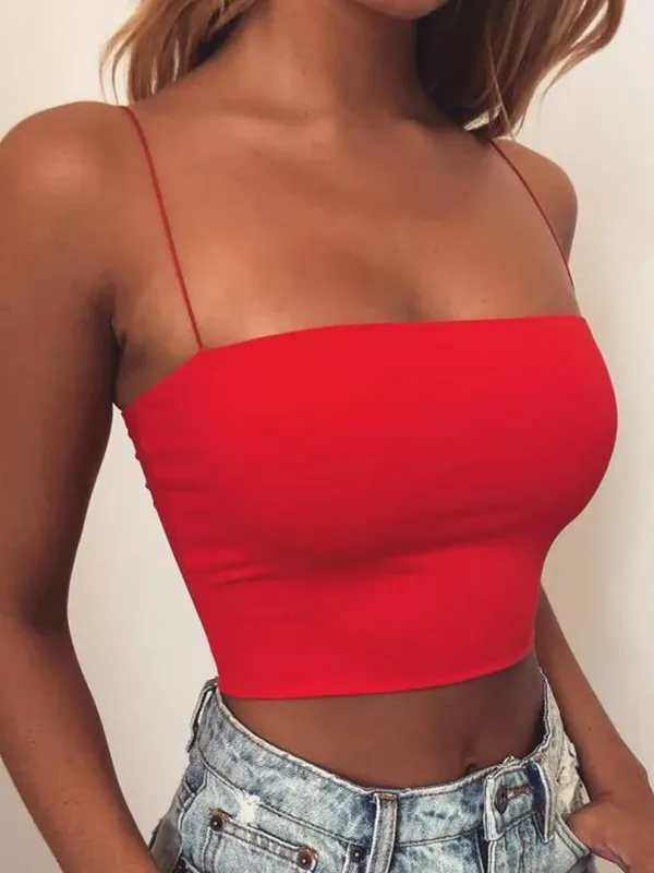 Damen Solides Neckholder-Crop-Top, ärmelloses Leibchen, Spaghettiträger, Cami-Tanktops, Tube-Top, Basic, figurbetont, sexy Mode