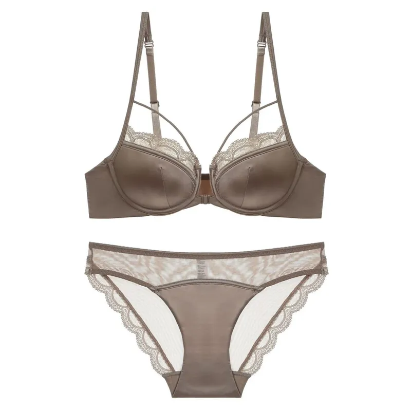 Mỏng Mịn Cúp Trước Đóng Cửa Áo Ngực Quần Đùi Bộ Quần Lót Viền Ren Push-Up Hở Lưng Áo Ngực Nữ Áo Gợi Cảm quần Lót Nữ — image 2