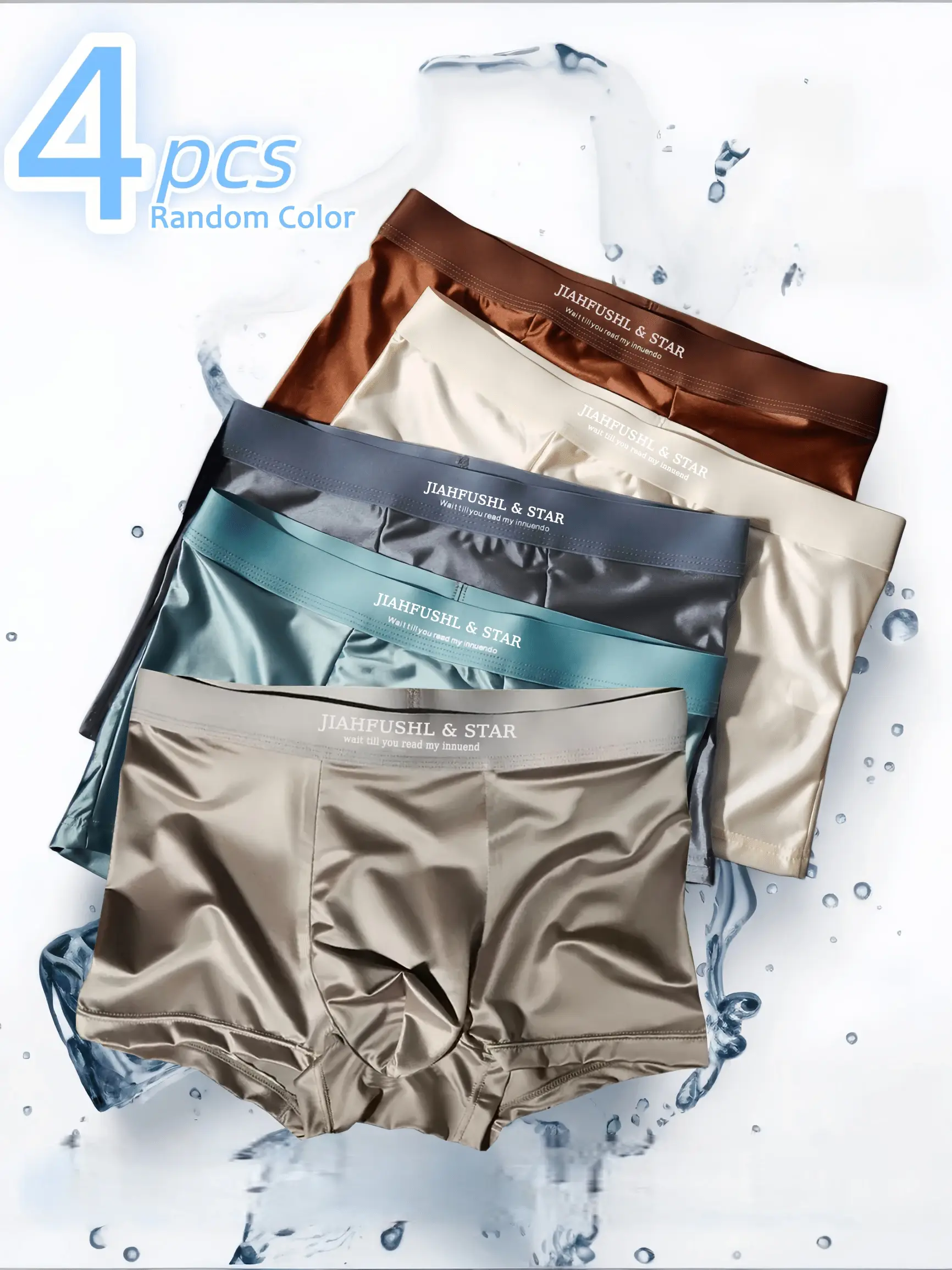 4PCS/Pack Seda de Gelo de Luxo Boxers Tipo Cetim Summer Smooth Cool Solid Men's Underpants Breathable Mesh Crotch Cuecas Cuecas