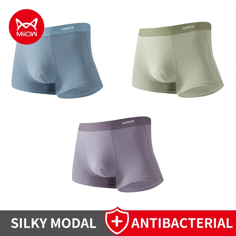 MiiOW 3Pcs Softness Modal Men Underwear Boxers Breathable Men's Panties Mens Underpants Cotton Antibacterial Man Boxers Briefs