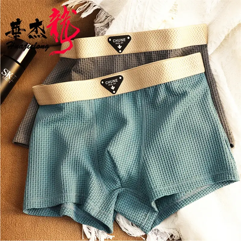 New boxers hombre Ice silk plus size calzoncillos hombre waffle grid lencerias sexy tоy mens boxer breathable underwear for man — image 2