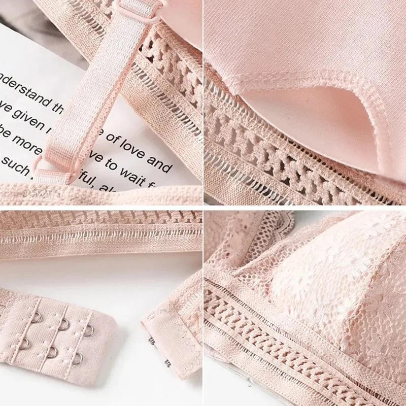 Set reggiseno da donna con retro in pizzo senza bordi in acciaio Coppa triangolare francese Confortevole copertura del torace Biancheria intima estensibile per la pelle — image 5