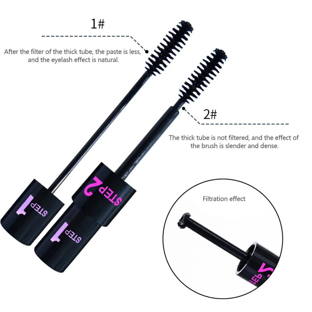 Mascara Long et épais 2 en 1, brosse en Gel de silice, Volume allongé, imperméable, durable, cosmétiques de beauté pour les yeux — image 5