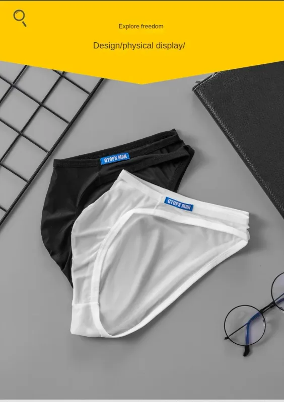 Seksowna bielizna męska cienkie przezroczyste figi z lodowego jedwabiu U etui Ropa Interior Hombre męskie majtki — image 11