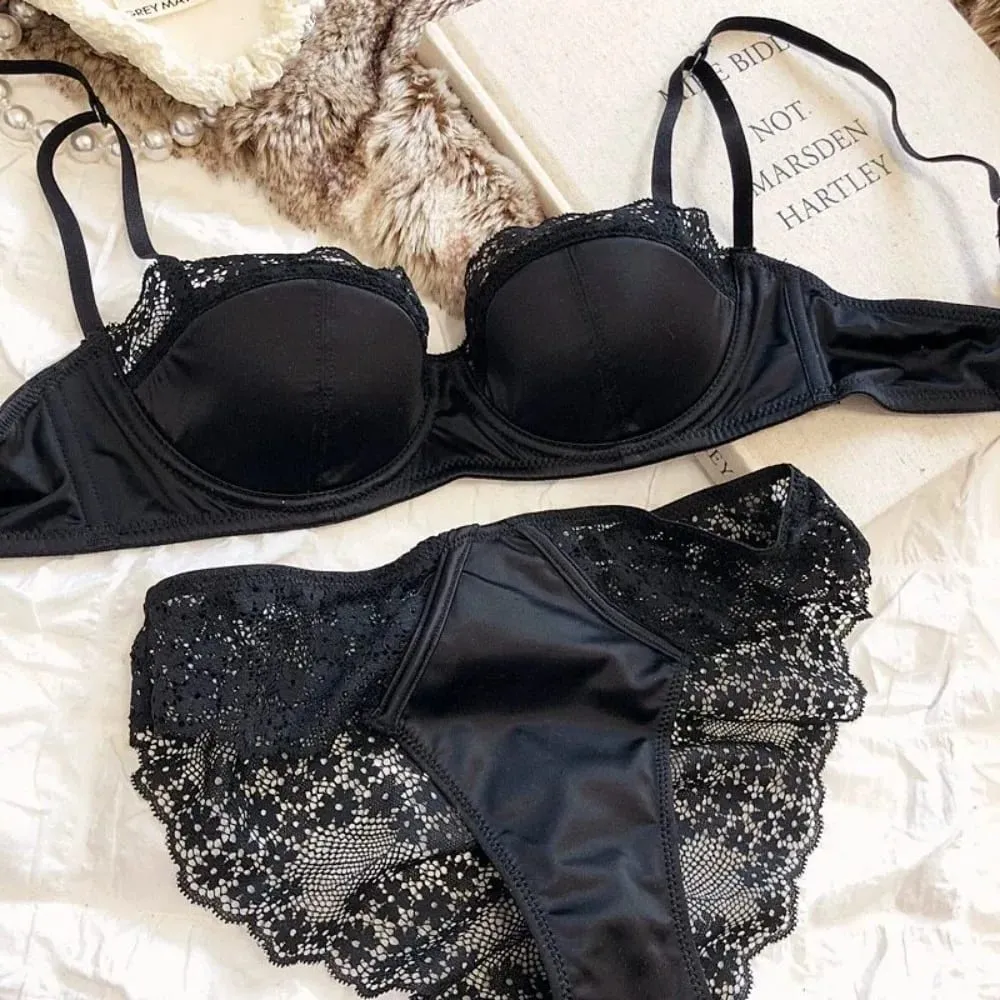 Set di lingerie da donna francese a mezza coppa, morbido reggiseno push-up con ferretto, cinturino sottile, reggiseno intimo leggero e estivo 32-38AB — image 6