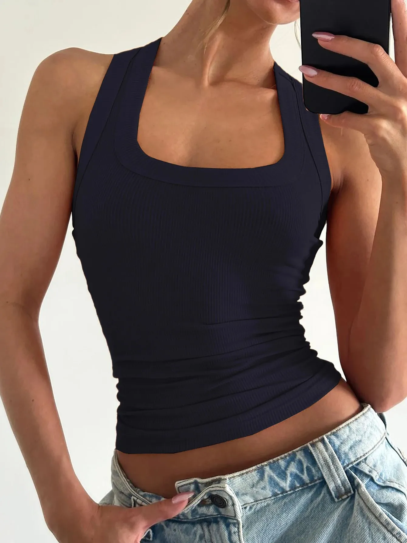 Dulzura สแควร์คอ Slim Ribbed Tank Top สตรีเซ็กซี่ Casual TOP PARTY Club Street ฤดูร้อนเสื้อผ้าขายส่ง — image 11