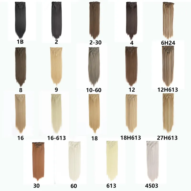 Sintetik Lurus Panjang 16 Klip Dalam Sambungan Rambut 7 Keping/Set Serat Suhu Tinggi Potongan Rambut Berambut Perang Hitam Coklat Untuk Wanita — image 5