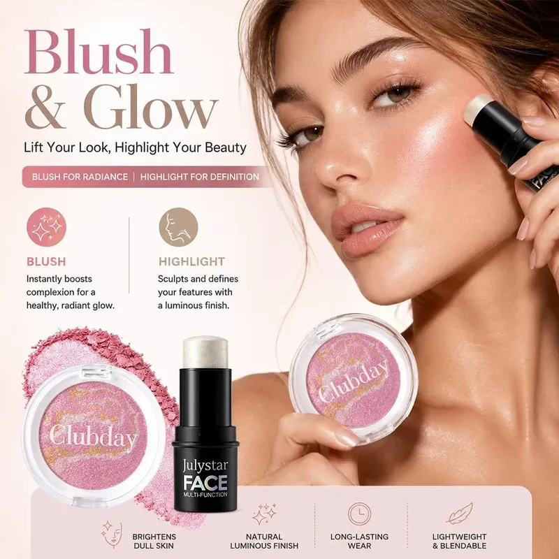 Ensemble combiné fard à joues et reflets, finition rosée lumineuse, couleur modulable, tenue longue durée pour un maquillage naturel et éclatant du visage — image 5
