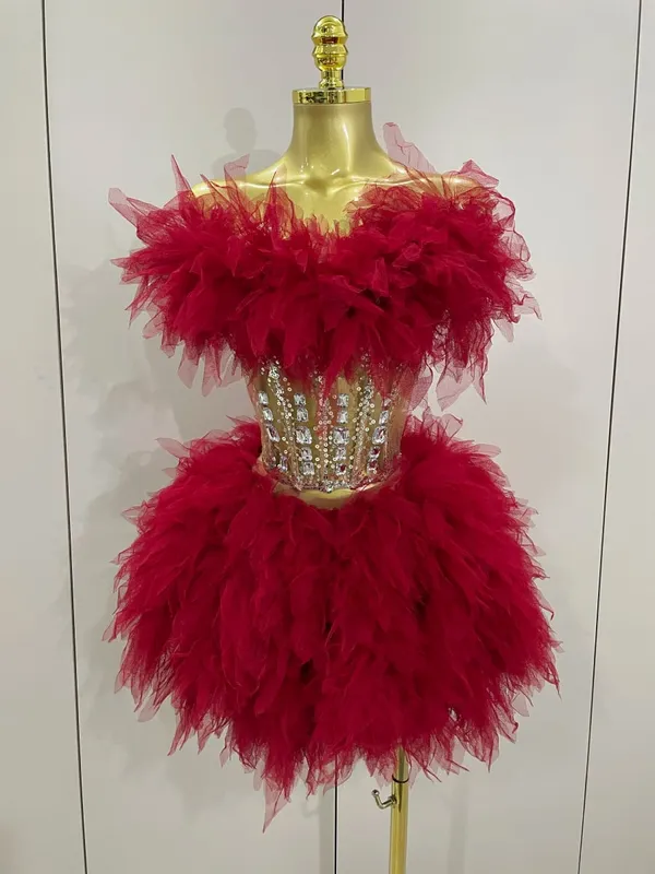 2025ผู้หญิงเซ็กซี่Backlessตาข่ายFluffyกระโปรง2ชิ้นเพชรSequins Stageเครื่องแต่งกายวันเกิดPartyการถ่ายภาพชุด — image 5