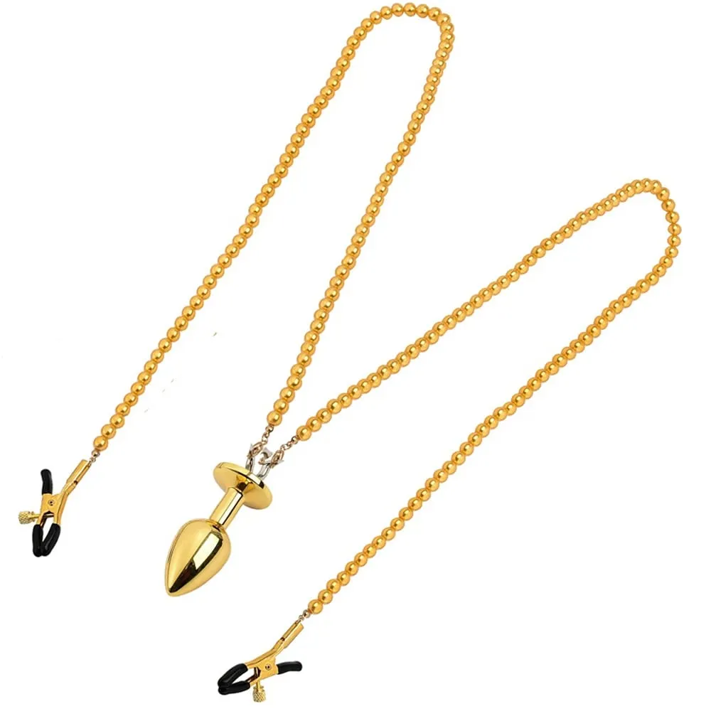 Piccole medie grandi perline anali Butt plug Morsetti per capezzoli di perle Set con catena Clip per seno in metallo Bondage Coppia schiava Gioco Giocattolo del sesso — image 2