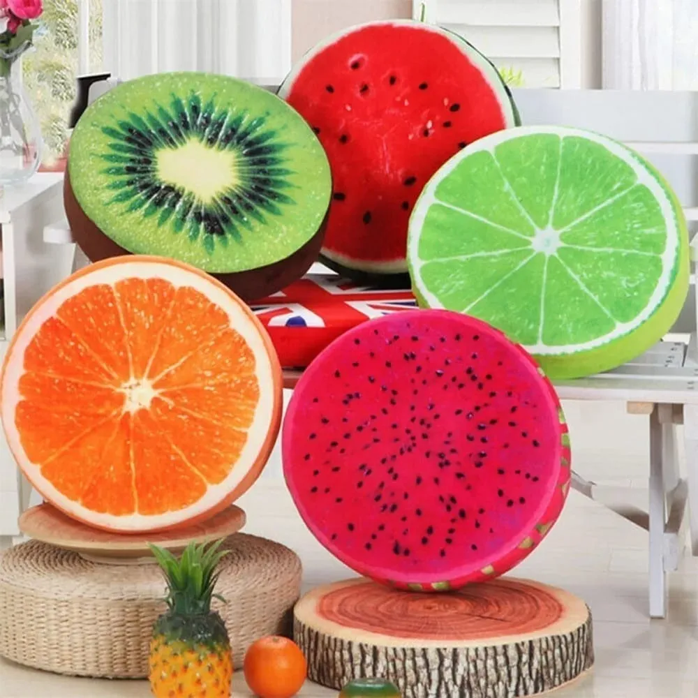 Zachte Ronde Fruit Kussen Simulatie Fruit Slice Print Zitkussen Gevulde Innerlijke Pluche Stof Sofa Kussen Sofa Decor — image 2