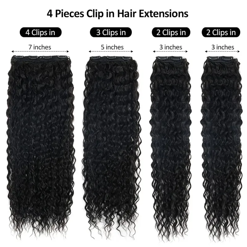Extension synthétique à Clip pour femmes, Extension de tête complète, longue, crépue et bouclée, faux cheveux, épingle à cheveux noire et brune pour femmes — image 4