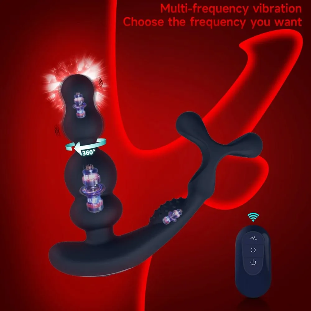 360° roterende analperler prostata massageapparat med cockring fjernbetjening Vibrerende buttplug - voksenlegetøj til mænd — image 2