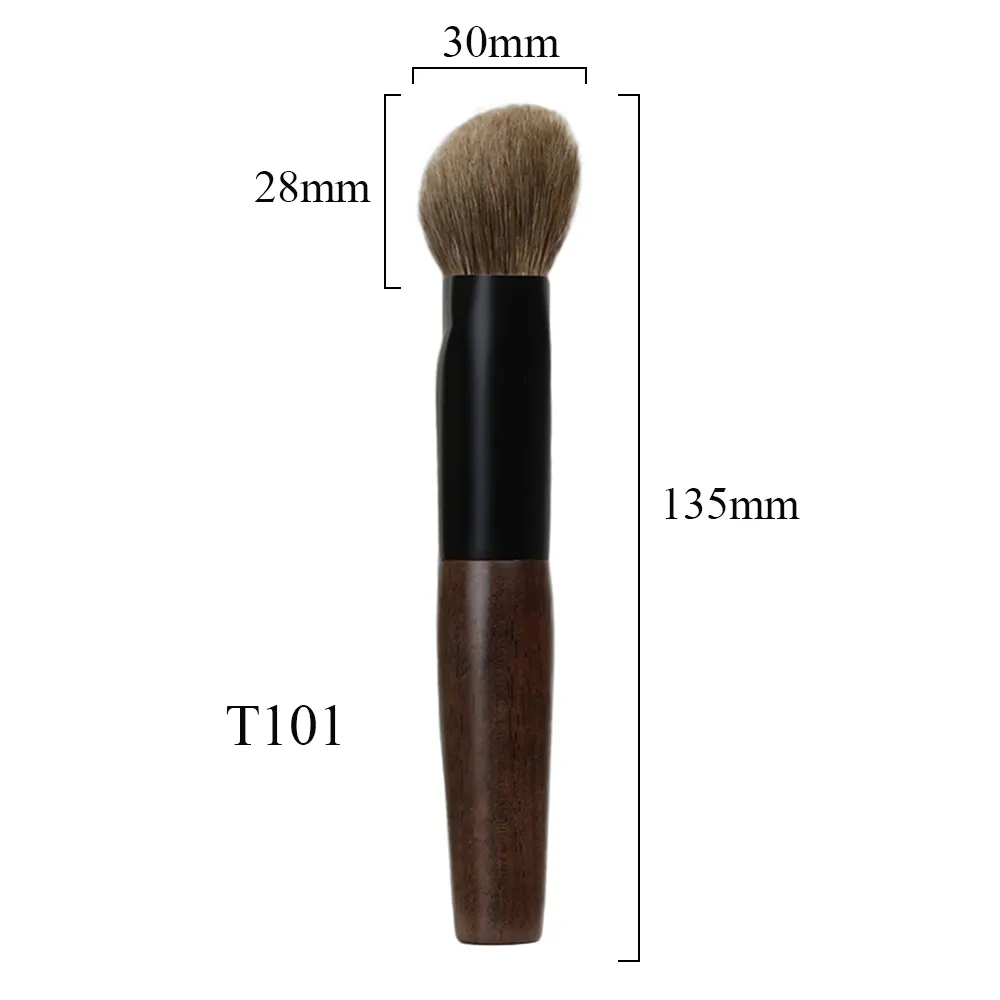 T101 Professional Handmade Makeup Brushes Soft Natural Goat Hair Tilted Foundation Brush Short Ebony Wood Handle Make Up Brush — image 6