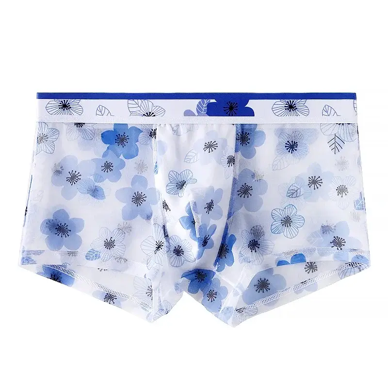 Boxer en maille pour hommes, imprimé Floral, sous-vêtements en soie glacée, Ultra-mince, Transparent, respirant, doux, très extensible, culotte à séchage rapide — image 13