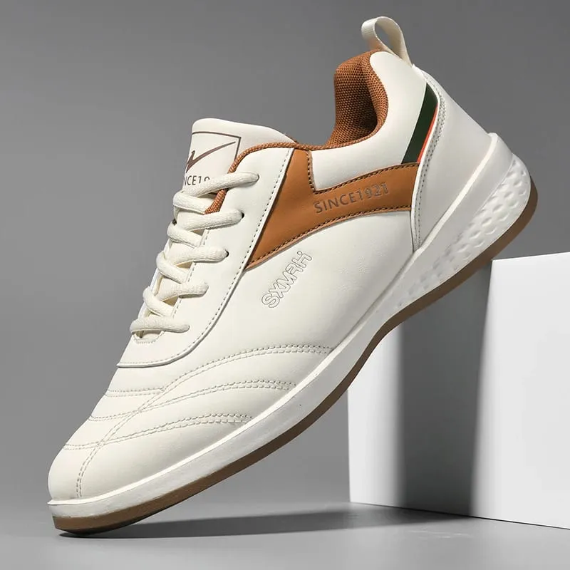Double Star Men's White Leather รองเท้าผ้าใบลำลองน้ำหนักเบาระบายอากาศได้ลื่นรองเท้ากีฬาที่เดิน — image 3