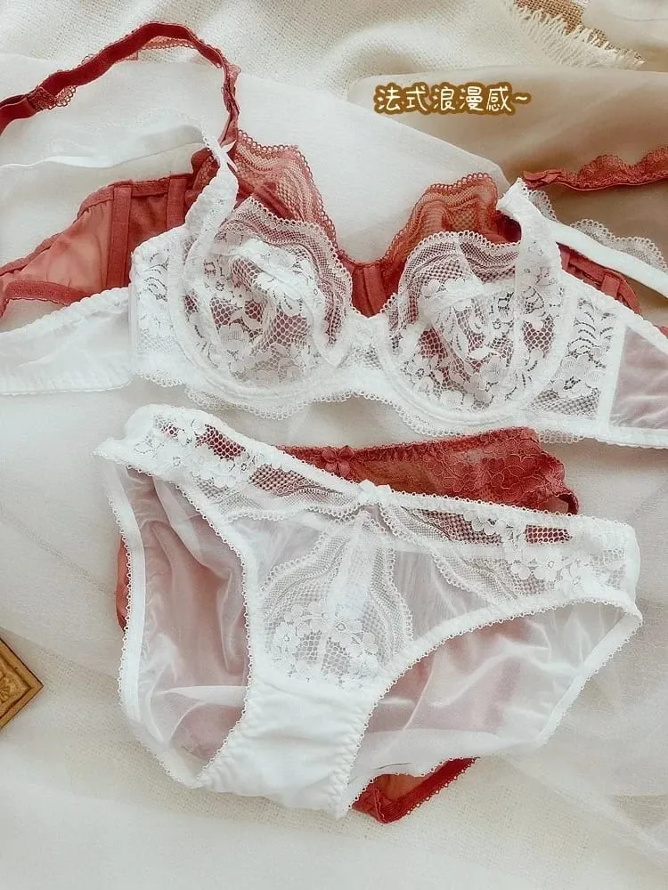 Ultradünnes Push-up-BH- und Höschenset aus Spitze mit leichter Polsterung, transparente Dessous in großen Größen — image 4
