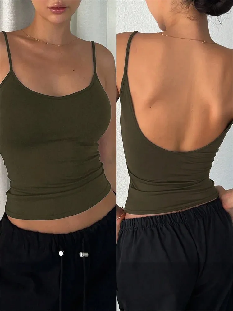 Women Backless Cami Crop Top Summer Solid Color Casual Sleeveless Top Streetwear Y2K Clothes — image 9