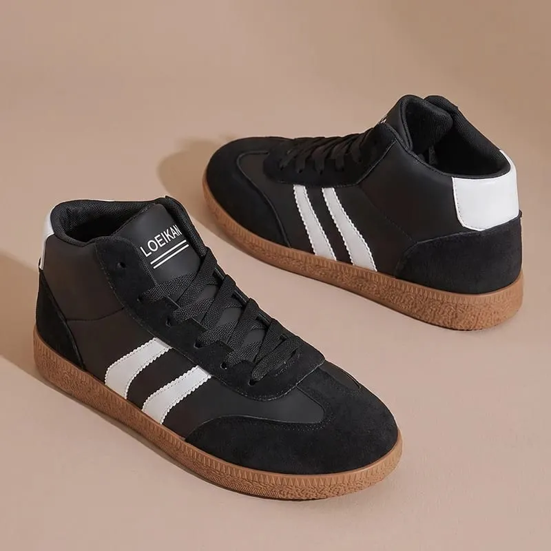 Unisex High-Top-Retro-Sneaker, gestreift, Patchwork, Schnürung, weiche Gummisohle, täglich, lässig, Boardschuhe für Männer und Frauen