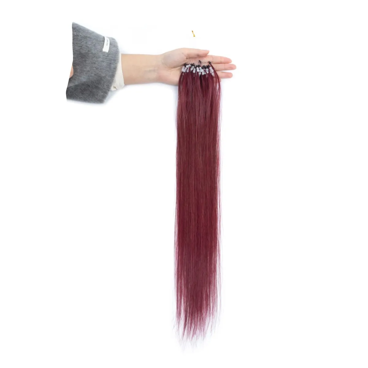 Extensions de cheveux humains colorés à micro maillons, sans colle, cheveux humains vierges, pour femmes et filles, 50 brins colorés, 30G, gris — image 18