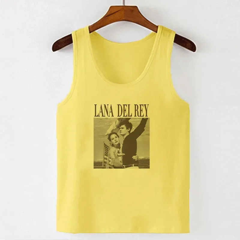 White Basic Knitted Tank Women Summer Vintage Sleeveless Camis Lana Del Rey Ldr Sailing Graphic Print Crop Tops Streetwear Tees — image 13