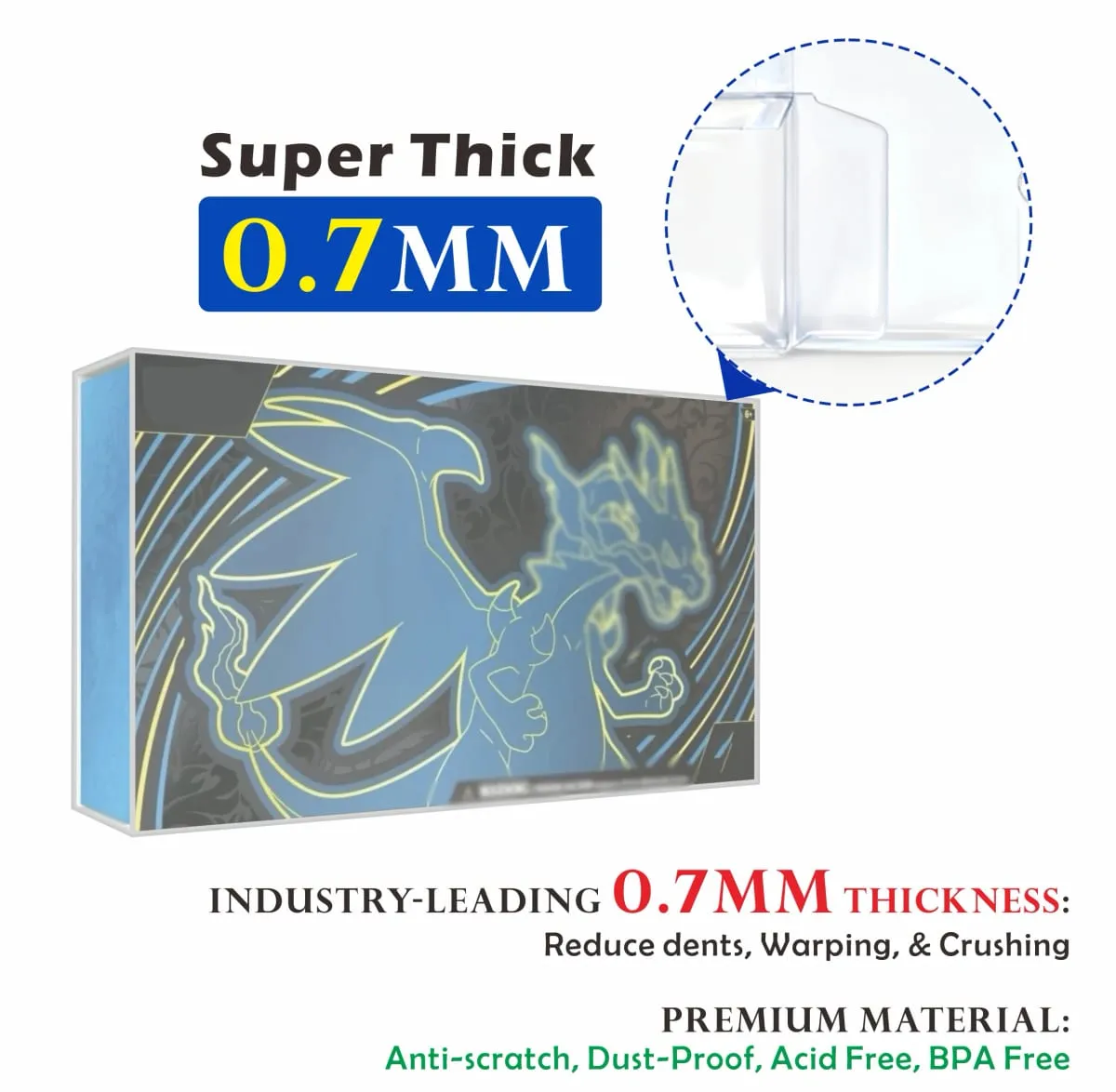 2PCS Sarung Pelindung Plastik Jelas Super Tebal 0.7mm Untuk Kotak Mega Charizard EX UPC / 151UPC — image 4