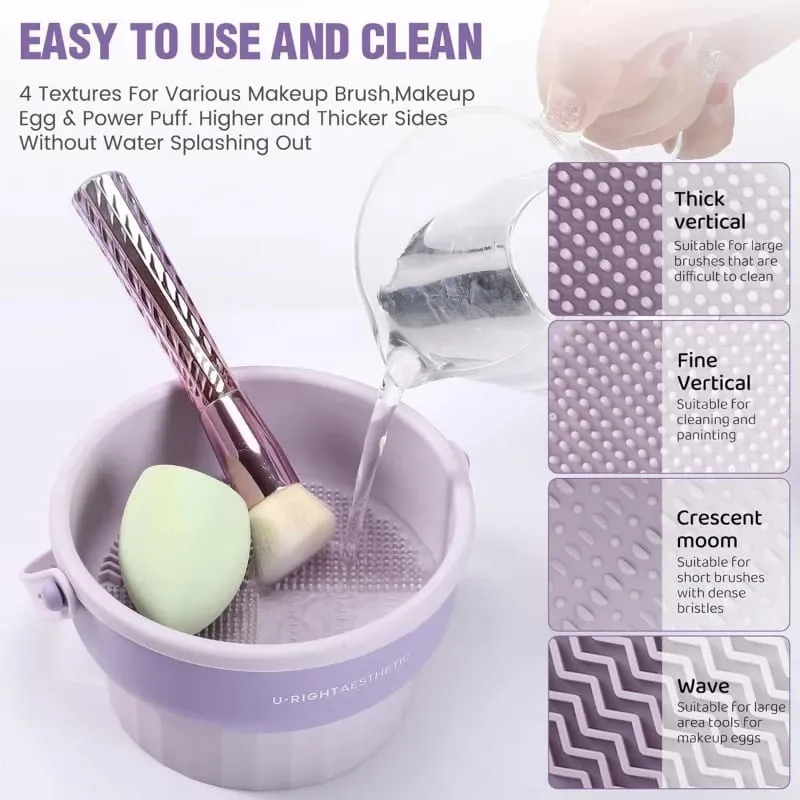 Makeup Brush Cleaner Mat 3 in 1 Silicone Washing Bowl with Brushes Scrubber Foldable Powder Puff Cosmetic Sponge Drying Tools — image 5