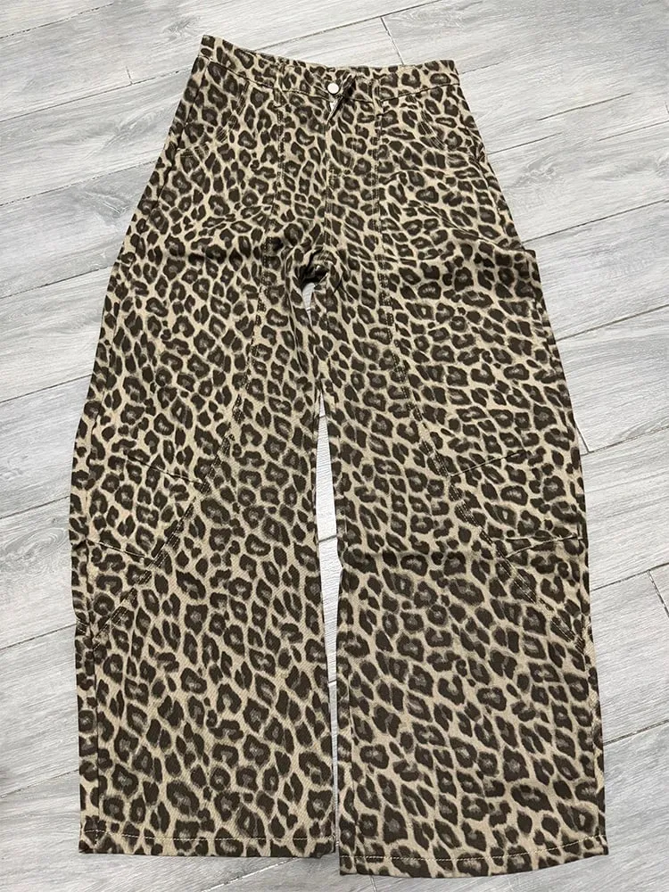 2026 neue Vintage Distressed Leopard Gedruckt Y2K Jeans Männer High Street Baggy Gebogene Denim Hosen Hip Hop Mode Punk jean