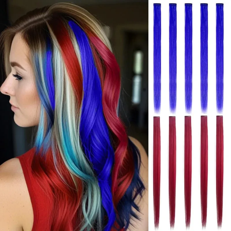 10Pcs 24 Inch Highlight Colorful Single Clip‑in Hair Extensions Synthetic Hair Pieces for Halloween Cosplay Birthday Party — image 1