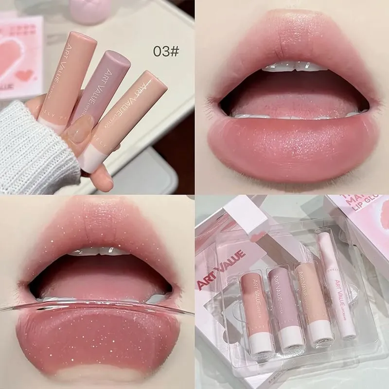 ART VALUE 4 PCS Ensembles de maquillage pour les lèvres comprennent 3 couleurs de rouge à lèvres liquide mat velours et 1 kit de cosmétiques à l'huile de baume à lèvres Gloss à lèvres durable — image 3