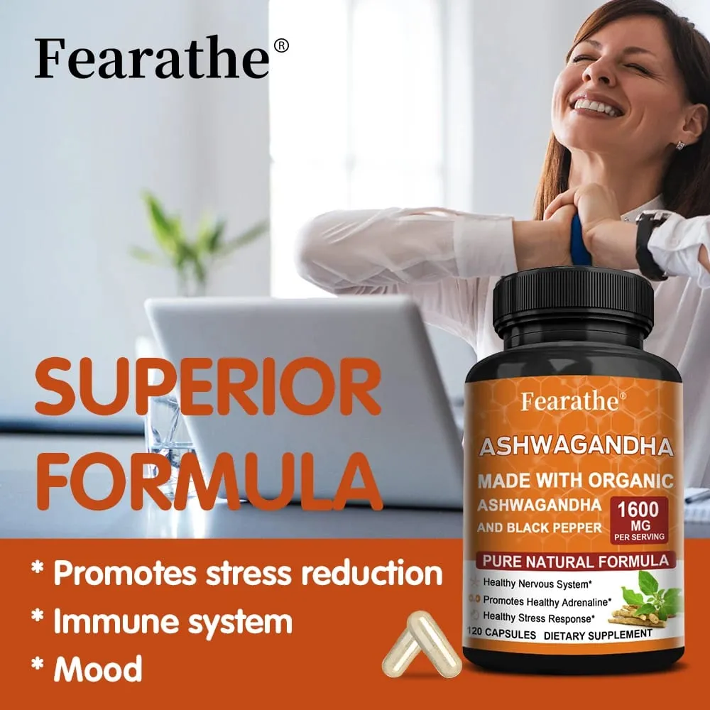 Capsule di estratto di Ashwagandha - Pepe nero Supporta sollievo dallo stress Umore Sonno Funzione cerebrale Recupero muscolare e salute immunitaria — image 2