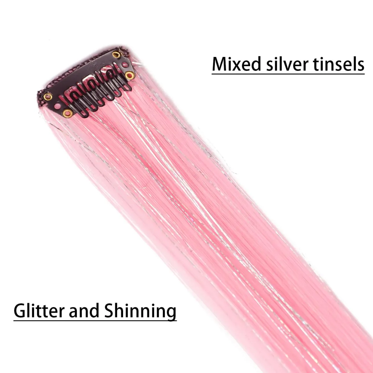 Clip nelle estensioni dei capelli rosa Orpelli misti d'argento Parrucchino sintetico arcobaleno Festività per feste per donne e ragazze — image 4