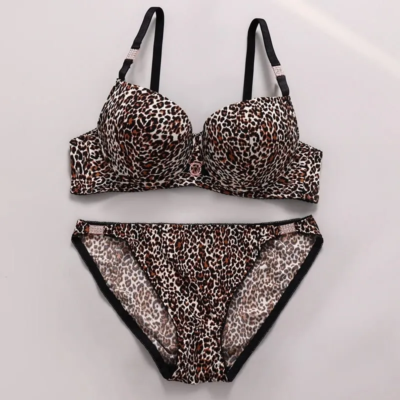 DaiNaFang 2 ชิ้นลูกไม้ Bra ชุดผู้หญิงเสือดาวพิมพ์การออกแบบที่สวยงามชุดชั้นใน Rhinestone หญิงชุดชั้นใน — image 7