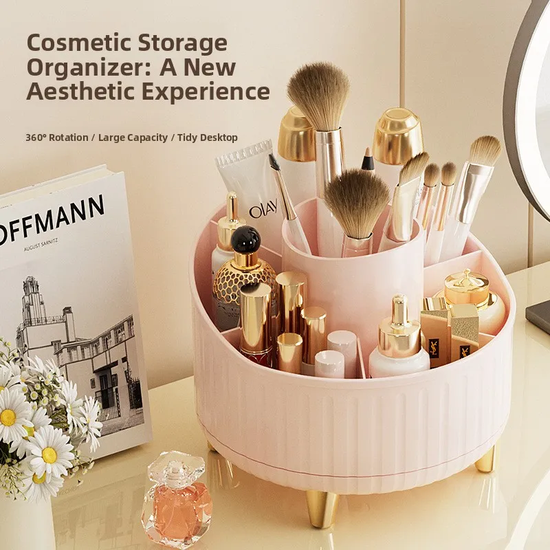 Um 360° drehbarer Make-up-Organizer – 1 Stück Kunststoff-Kosmetikaufbewahrung mit 7 Fächern – multifunktionaler Halter für Pinsel — image 1