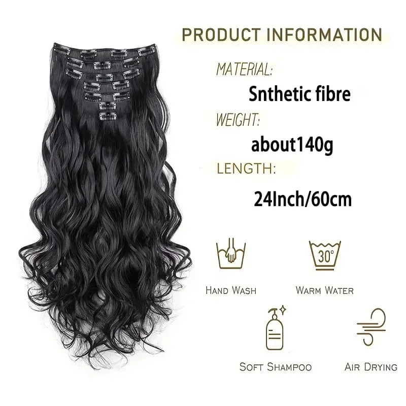 24Inch Synthetic Long Wavy Curly Hair Extension 7pcs/set Soft Invisible Cilp Thick Fluffy Hairpiece for Women Daily Use — image 2