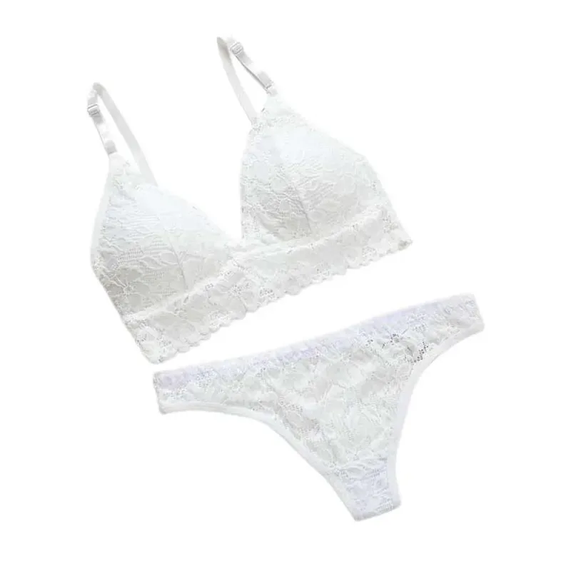 Underpants V Neck Lace Flower Bra Set Solid Color Low Waist Floral Panties Bra Kit T-Back Lingerie Lace Underwear Girls — image 8