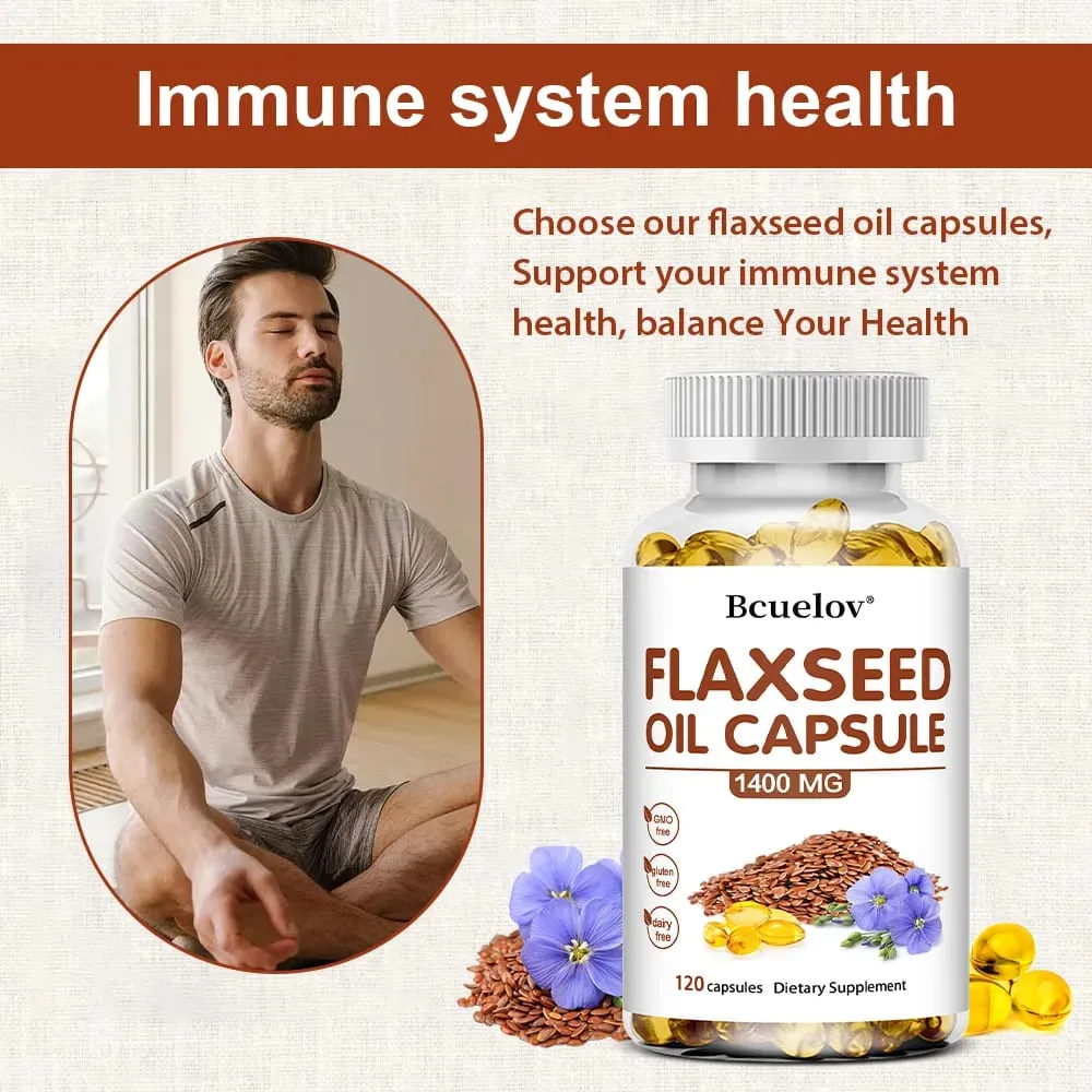 Huile de lin + capsules OMEGA-3 – Bon pour le cœur, le cerveau, les yeux, les articulations, la santé des os et améliore l'immunité 120 capsules — image 4