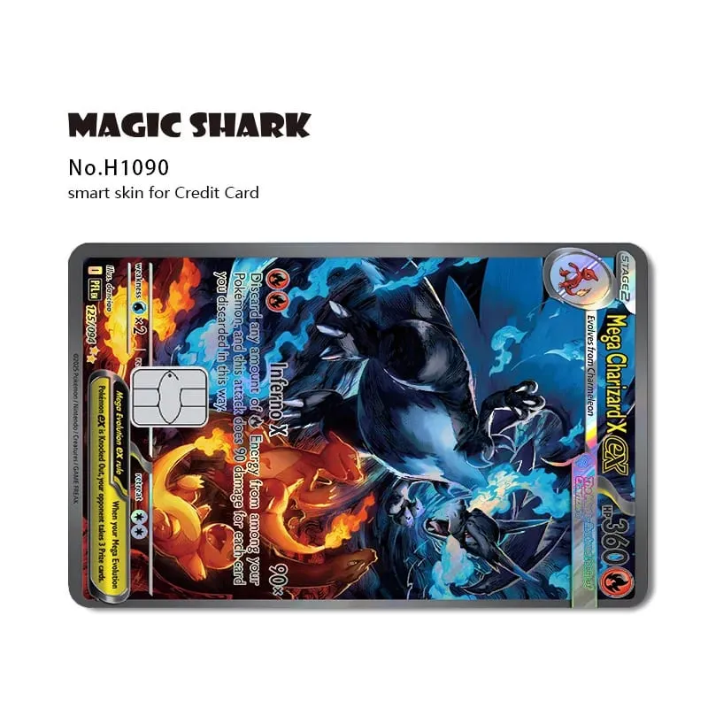 ماجيك القرش ميو تشاريزارد EX Eevee Gengar بيكاتشو TCG بطاقة ثلاثية الأبعاد ليزر الجلد لاصق غشائي لبطاقة الائتمان البنك — image 28