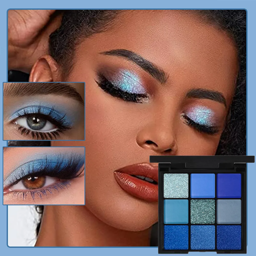 Palette de fards à paupières, 9 couleurs, bleu dauphin, résistant à la sueur, mat naturel, nacré, paillettes, maquillage pour les yeux, cosmétiques pour Festival de musique — image 7