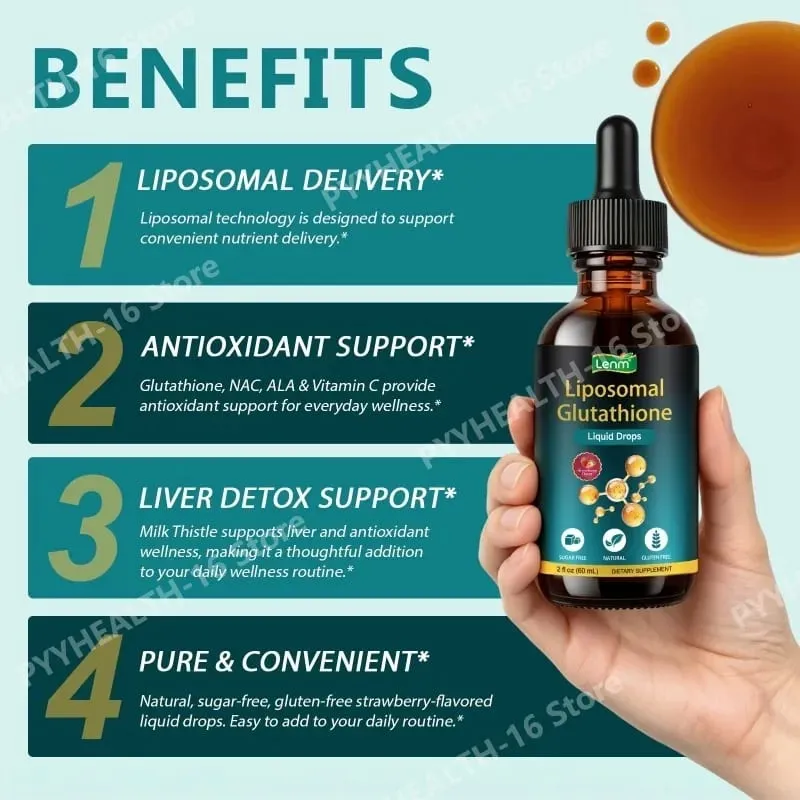 Lenm Gocce liquide di glutatione liposomiale Supporto alla difesa antiossidante con vitamina C e NAC Senza zucchero e senza glutine 60 ML — image 4
