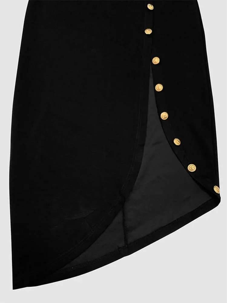 Robe de soirée noire élégante, boutonnée, fendue sur le côté, col haut, mode, manches longues, ample, robes Maxi de bureau, 2026 — image 4