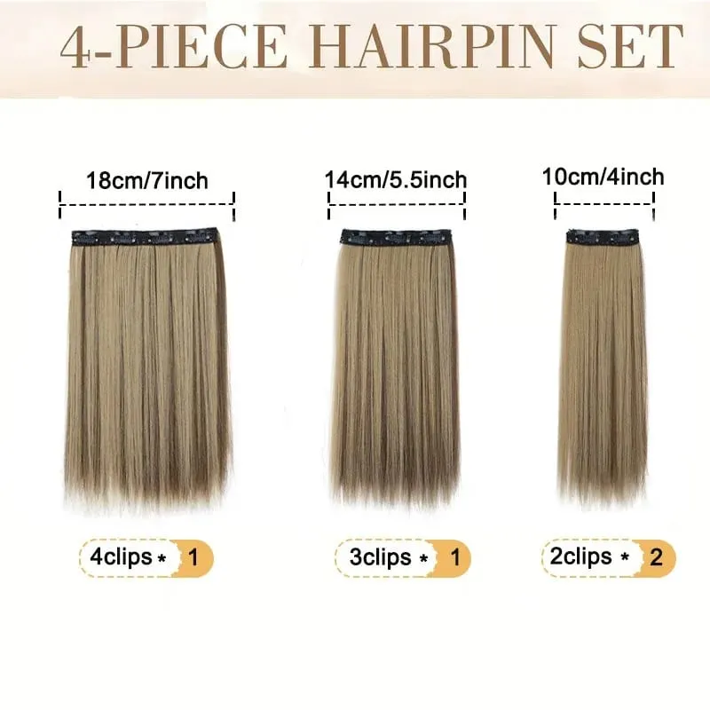 Extensions capillaires synthétiques à Clips 35CM, postiche courte et lisse, postiche Blonde noire, faux cheveux résistants à la chaleur, 4 pièces/ensemble — image 6