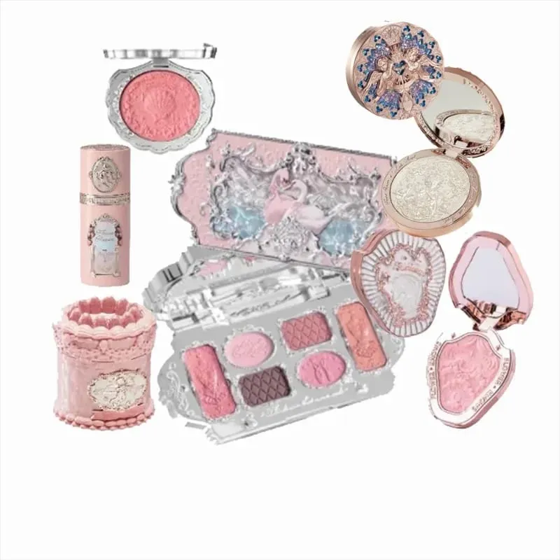 Flor sabe conjunto de maquiagem lábio lama iluminador pó blush sombra de olho maquiagem profissional presente kit para menina cosméticos conjunto completo — image 2